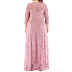Pink 3/4 Sleeve Crew Neck Lace Plus Size Dress TQK310977-10