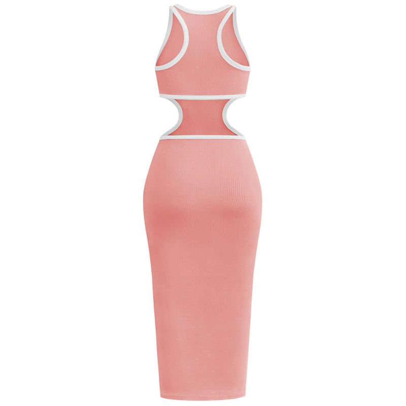 Pink Rib Hollow Out Sleeveless Bodycon Dress TQK310848-10