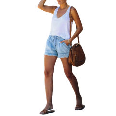 Light Blue Pocket Drawstring Denim Shorts TQK530023-30