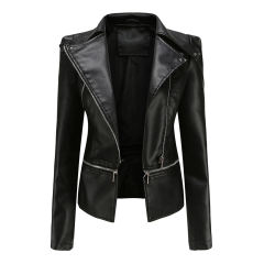 Black Removable Hem Leather PU Leather Jacket TQK280125-2