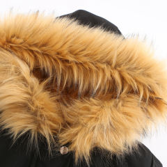 Black Brown Fur Collar Drawstring Waist Warm Hooded Parka Coat TQK280130-2B