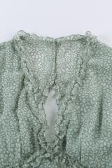 Green Ruffle Detailing Open Back Floral Dress LC220829-9