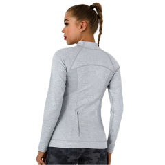 Light Gray Quick Dry Zipper Knit Tight Yoga Tops TQE91363-112