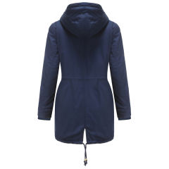 Navy Blue Waist Drawstring Plush Hooded Thick Parka Coat TQK280127-34