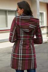 Brown Vintage Plaid Cotton Quilted Trench Coat LC85189-17