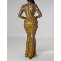 Gold Sequined Crop Top with Fishtail Skirt Set TQV810034-12