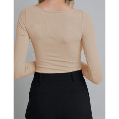 Apricot Ribbed Cut-out Long Sleeve Bodysuit TQV220110-18