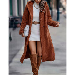 Caramel Open Front Long Sleeve Hooded Fleece Coat TQK280217-56