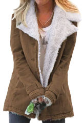 Khaki Lapel Collar Button Fleece Jacket LC8511336-16