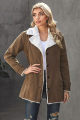 Khaki Lapel Collar Button Fleece Jacket LC8511336-16