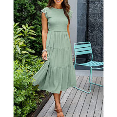 Light Green Ruffled Sleeve Pleated Layered Casual Dress TQV310008-28