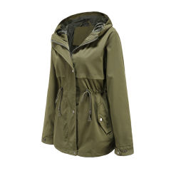 Army Green Waist Drawstring Hooded Outdoor Rainproof Coat TQK280126-27