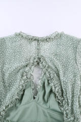 Green Ruffle Detailing Open Back Floral Dress LC220829-9