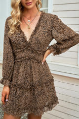 Leopard Ruffle Detailing Open Back Floral Dress LC220829-20
