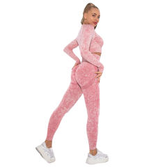 Red Nylon Seamless Long Sleeve Pant Yoga Set TQE91361-3