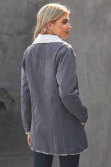Gray Lapel Collar Button Fleece Jacket LC8511336-11