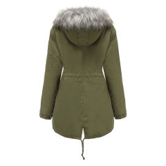 Army Green Fur Collar Drawstring Waist Warm Hooded Parka Coat TQK280130-27