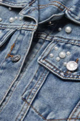Sky Blue Pearl Turn Down Collar Denim Jacket LC788144-4