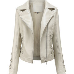 Beige Zipper & Bandage PU Leather Jacket TQK280142-46