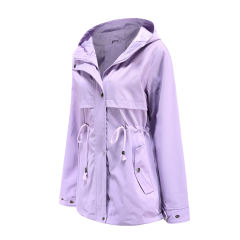 Light Purple Waist Drawstring Hooded Outdoor Rainproof Coat TQK280126-38