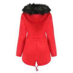 Red Fur Collar Drawstring Waist Warm Hooded Parka Coat TQK280130-3