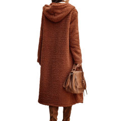 Caramel Open Front Long Sleeve Hooded Fleece Coat TQK280217-56
