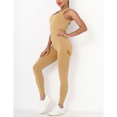 Yellow Back-Criss Seamless Yoga One Piece Jumpsuit TQE91567-7