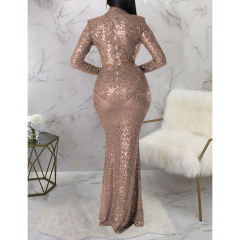 Champagne Sequined Crop Top with Fishtail Skirt Set TQV810034-53