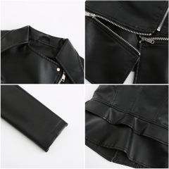 Black Removable Hem Leather PU Leather Jacket TQK280125-2