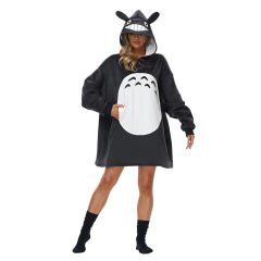 Dark Gray Totoro Cartoon Print Blanket Hoodie TQK230373-26