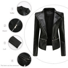 Black Removable Hem Leather PU Leather Jacket TQK280125-2