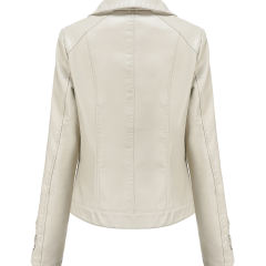 Beige Zipper & Bandage PU Leather Jacket TQK280142-46
