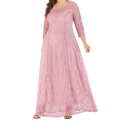 Pink 3/4 Sleeve Crew Neck Lace Plus Size Dress TQK310977-10