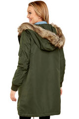Army Green Fur Trim Hooded Longline Coat