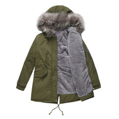 Army Green Fur Collar Drawstring Waist Warm Hooded Parka Coat TQK280130-27
