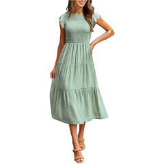 Light Green Ruffled Sleeve Pleated Layered Casual Dress TQV310008-28