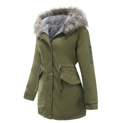 Army Green Fur Collar Drawstring Waist Warm Hooded Parka Coat TQK280130-27