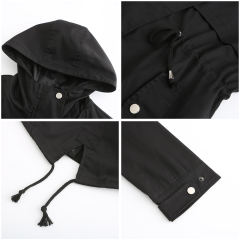 Black Waist Drawstring Hooded Outdoor Rainproof Coat TQK280126-2