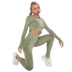 Army Green Nylon Seamless Long Sleeve Pant Yoga Set TQE91361-27