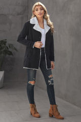 Black Lapel Collar Button Fleece Jacket LC8511336-2