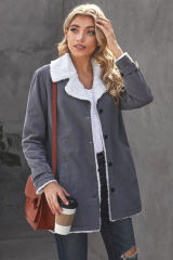 Gray Lapel Collar Button Fleece Jacket LC8511336-11