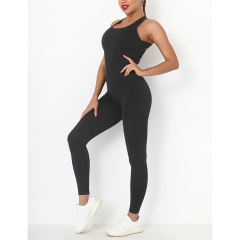 Black Back-Criss Seamless Yoga One Piece Jumpsuit TQE91567-2