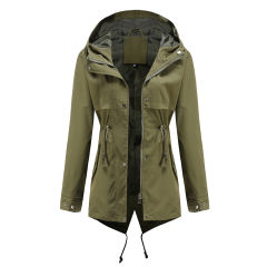 Army Green Waist Drawstring Hooded Outdoor Rainproof Coat TQK280126-27