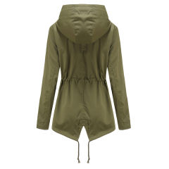 Army Green Waist Drawstring Hooded Outdoor Rainproof Coat TQK280126-27