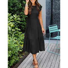 Black Ruffled Sleeve Pleated Layered Casual Dress TQV310008-2