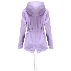 Light Purple Waist Drawstring Hooded Outdoor Rainproof Coat TQK280126-38