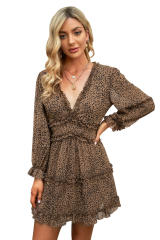 Leopard Ruffle Detailing Open Back Floral Dress LC220829-20
