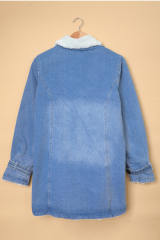 Sky Blue Lapel Collar Button Fleece Jacket LC8511336-4