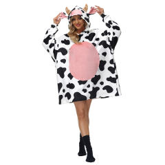 Black White Cow Cartoon Print Blanket Hoodie TQK230364-37