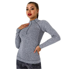 Dark Gray Quick Dry Zipper Knit Tight Yoga Tops TQE91363-23